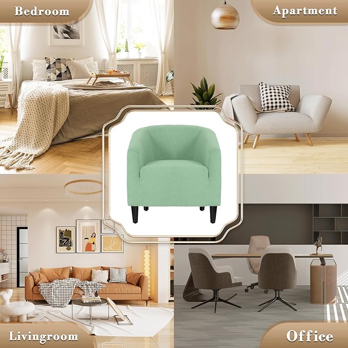 Athena Collection Modern Barrel Accent Chair, Furry Cozy Reading Arm Chair for Adults, Soft Comfy Upholstered Sofa Armchair for Corner, Living Room, Bedroom, Reception Room, Green