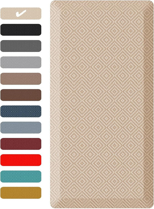 Ophanie Kitchen Mats for Floor, 3/4 inch Thick, 17x24 Anti Fatigue Cushioned Mat, Kitchen Rugs, Waterproof, Comfort Ergonomic Standing Mat for Office, Home, Sink, Beige Non-Slip Ridged Bottom