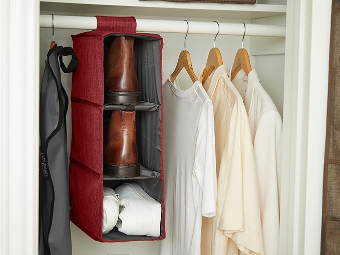 Covermates Keepsakes Hanging Shoe Organizer - Heavy Duty Material, Sturdy Interior Shelves - Closet Storage, Red Heather