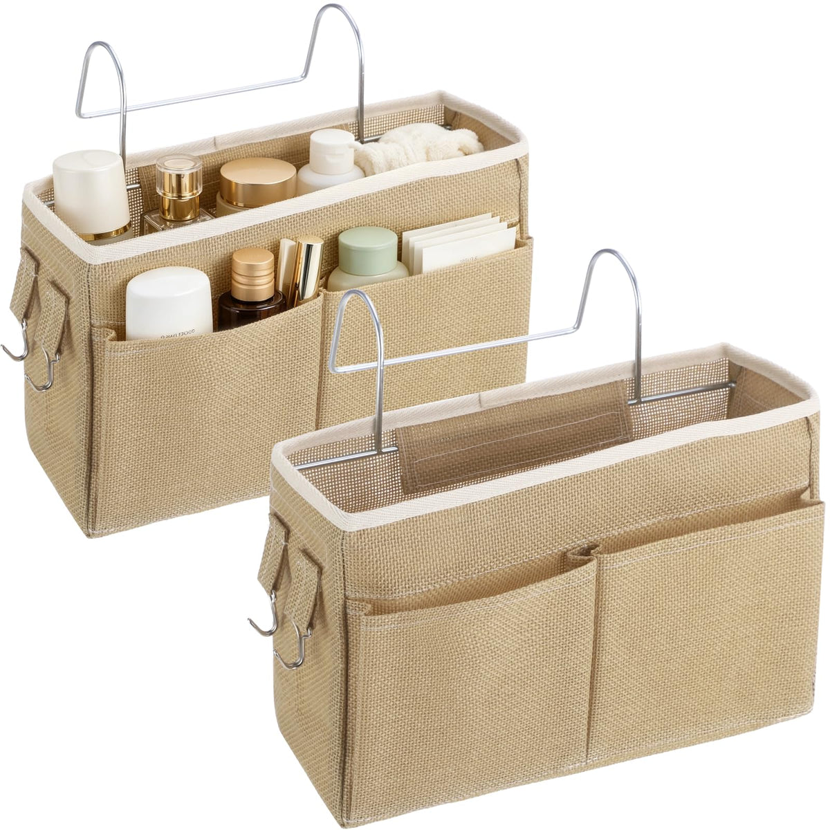 2 Pcs Jute Bedside Storage Caddy, 11.8 x 3.9 x 7.5 | Home Organization - Image 1