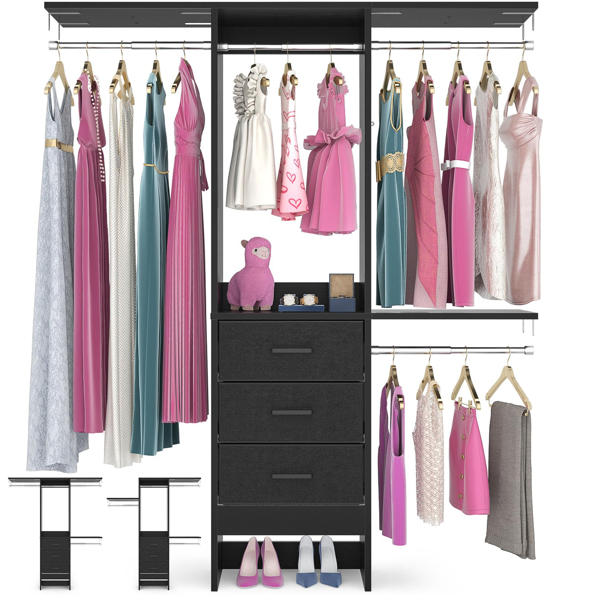 Besiost 4FT Small Closet System with 3 Fabric Drawers - Image 1
