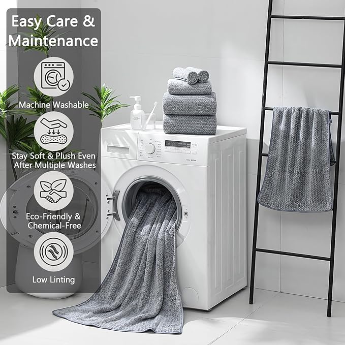 Ycosy 18 Piece Bath Towels Set,100% Microfiber Family Bathroom Towel with Hanging Loops-6 Bath Towels,6 Hand Towels,6 Washcloths,Quick Dry Highly Absorbent Shower Towel for Bathroom,Hotel,Spa-Grey