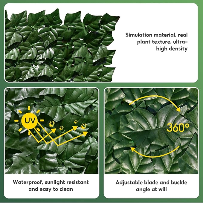 Artificial Ivy Privacy Fence Screen, 120x40 inch Artificial Hedge Grass Wall，Faux Ivy Fence Privacy Screen，Decoration for Patio, Balcony, Garden, Backyard Indoor Outdoor Decor