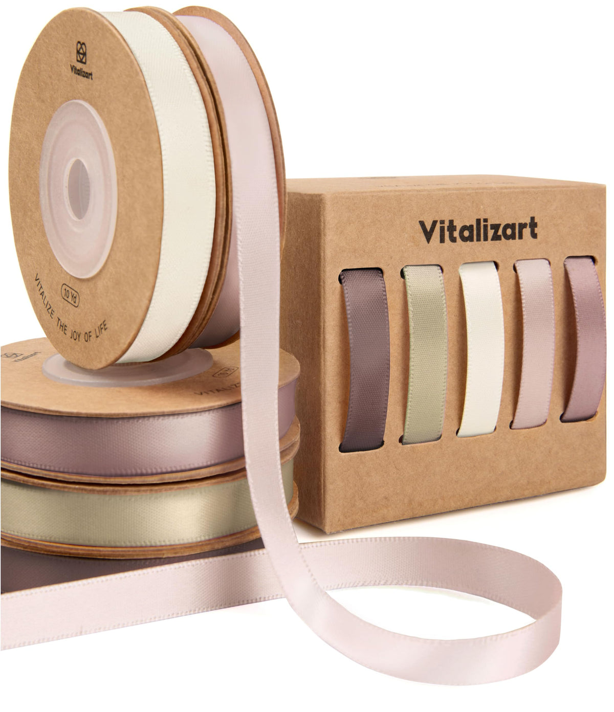 Vitalizart Nude & Pink Ribbons for Crafts 3/8" x 50Yds - Image 1