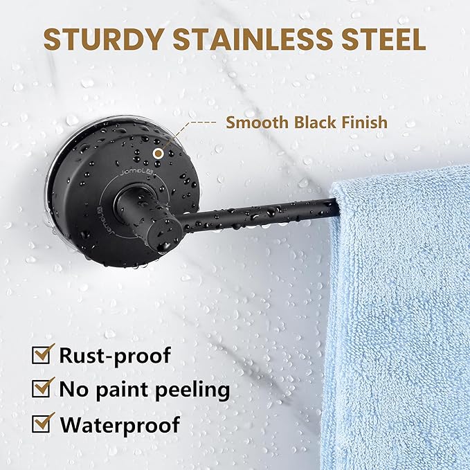 JOMOLA Towel Bar Suction Hand Towel Rack for Bathroom Stainless Steel Kitchen Towel Rail Holder Storage Hanger No Drilling Towel Bar Matte Black,17 inches
