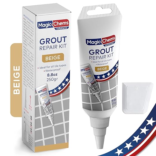 Tile Grout Repair, Beige 8.8 oz/250gr. Fast Drying Grout Repair Kit, Grout Filler Tube Repair Kit, Tile Grout Paint, Grout Sealer Restore and Renew Bathroom Floor, Tile Gaps, Joints, Lines