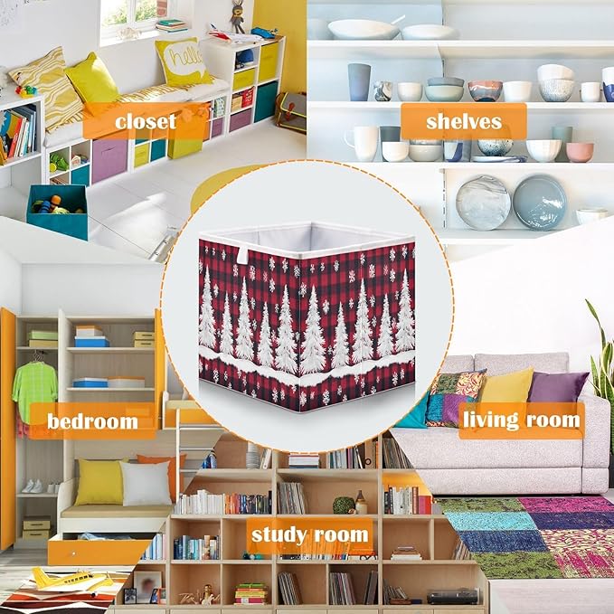 Bolaz Christmas Tree Snow Closet Organizers Storage Cubes Storage Bins Shelf Baskets Containers for Home Room Office,Rectangle