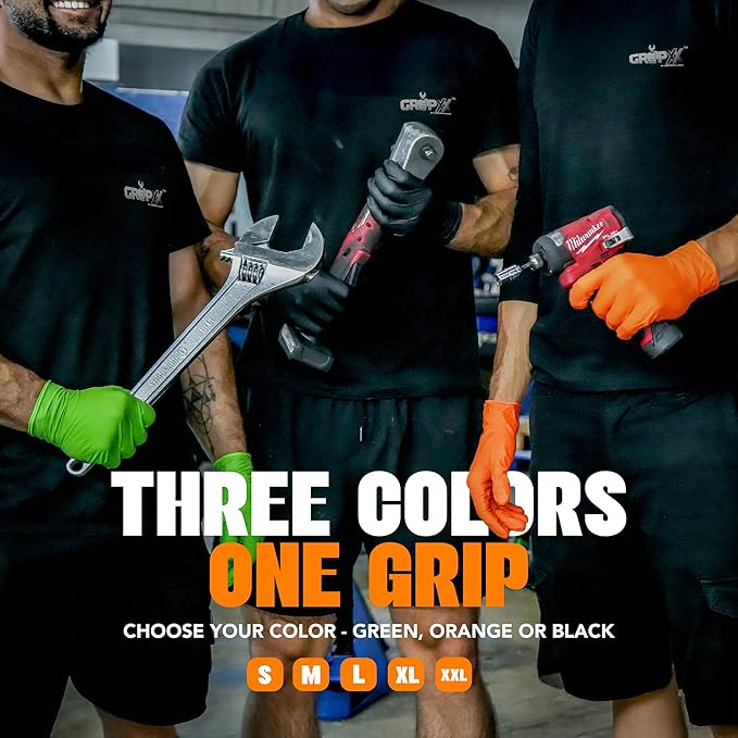 Herkules Grip Heavy Duty 8Mil Orange Nitrile Gloves,3D Raised Diamond Texture-Latex & Powder Free-Industrial, Mechanic (1, Large)