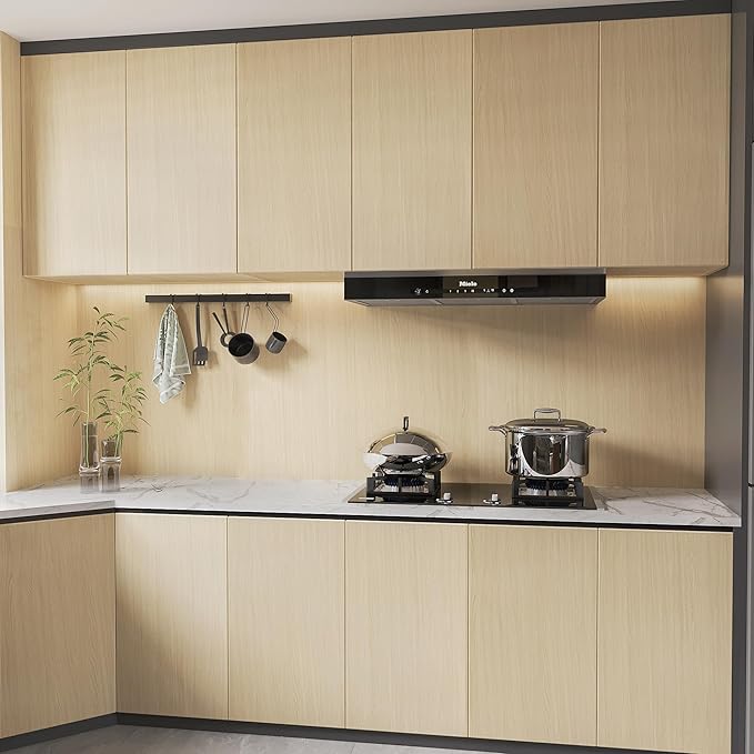 BOMENG White Oak Wood Contact Paper Peel and Stick Light Oak Wallpaper Countertops for Kitchen Beige Wood Wallpaper 16"x118" Faux Wood Grain Wall Paper for Cabinets Drawes Liner Walls Desk