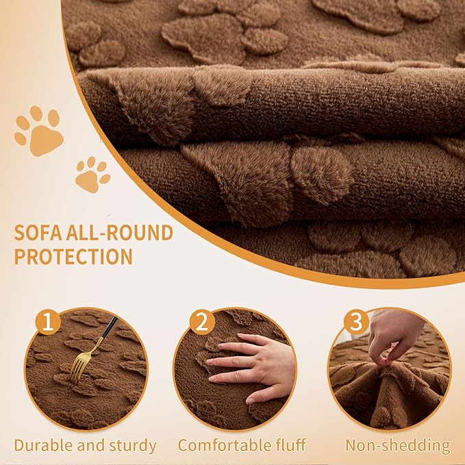 Waterproof Couch Cover for Dogs Washable,Fuzzy Pet Couch Covers for Sofa,Thick Soft Dog Mat Non-Slip Couch Covers for 3 Cushion Couch Sofa Pet Friendly (Brown, 35 * 95(1pc))