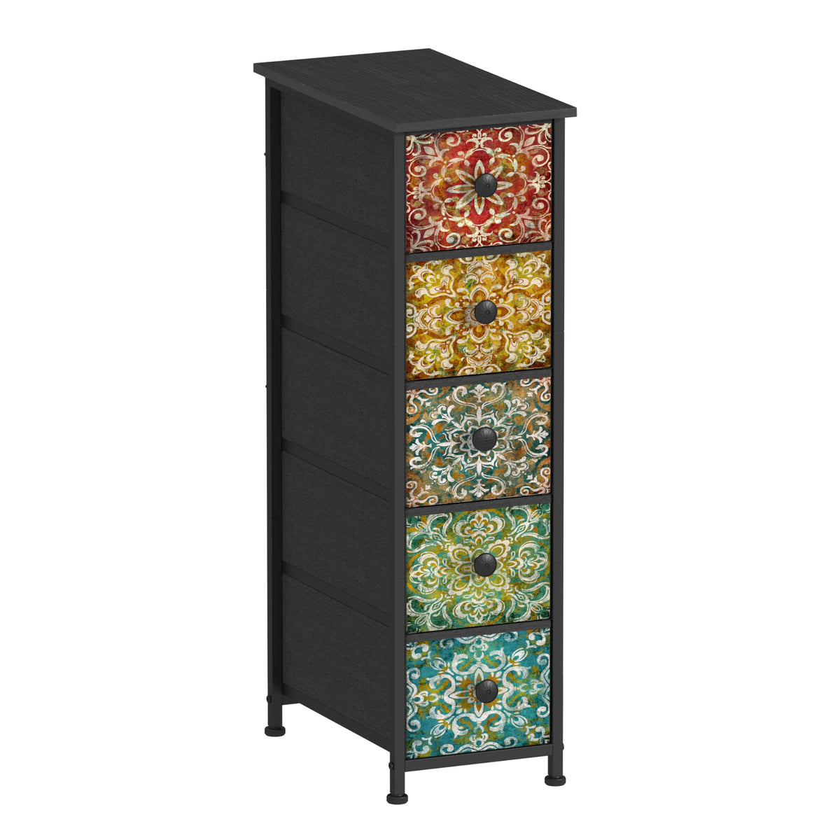 GiftGo Retro Skinny Dresser with Fabric Drawers Thin Slim Boho - Image 1