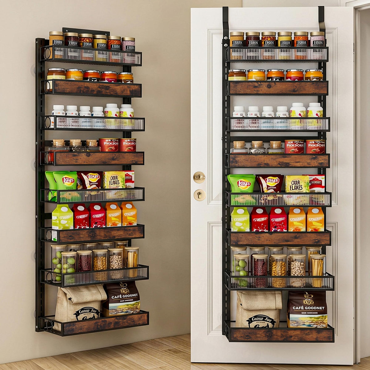 8 Tier Pantry Door Organizer Spice Rack, 2-IN-1 Wall Mount - Image 1