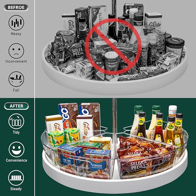 Lazy Susan Cabinet Organizer Bins for 26"/ 28"/ 32" Diameter Corner Organizer, Plastic Cabinet Storage Bin, 1/8 Wedge - Food Safe, BPA Free, with Non-Slip Pads (for 28" Diameter, 8 Pack)