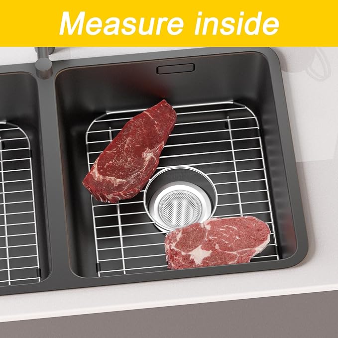 2 Pack Sink Grids,Sink Protectors for Kitchen Sink,Stainless Steel Sink Racks for Bottom of Sink,Metal Sink Grate with Strainers,Center Drain for Double Bowl with Corner Radius,11.5" x 13.8"