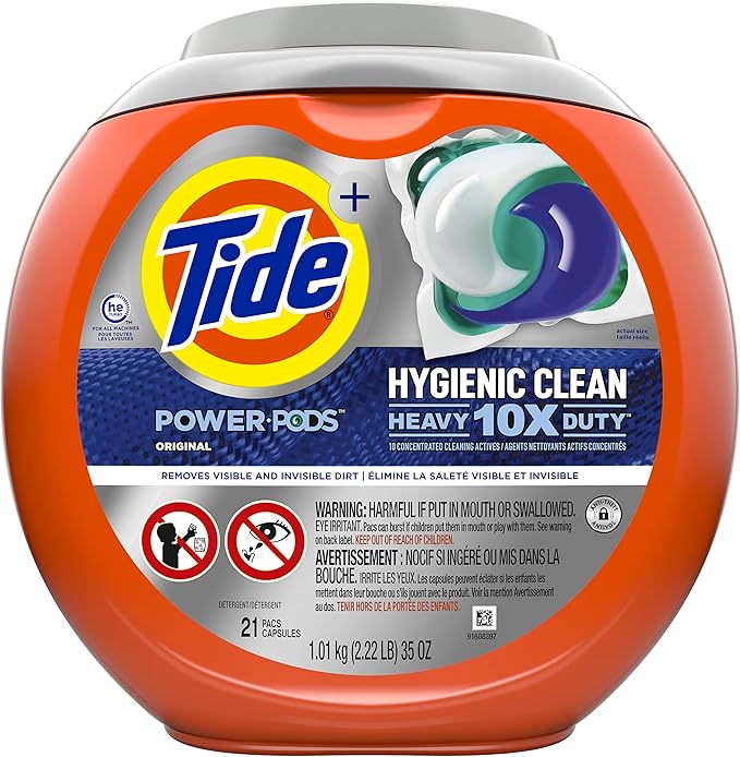 Tide Hygienic Clean Heavy 10x Duty Power PODS Laundry Detergent Pacs, Original, 21 count, For Visible and Invisible Dirt