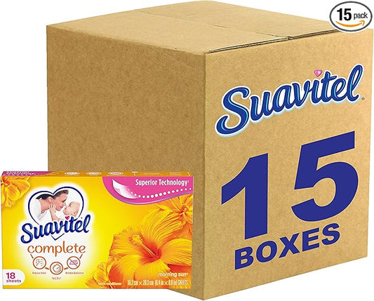 Suavitel Complete Dryer Sheets, Fabric Conditioner, Morning Sun Scent, 18 Sheets