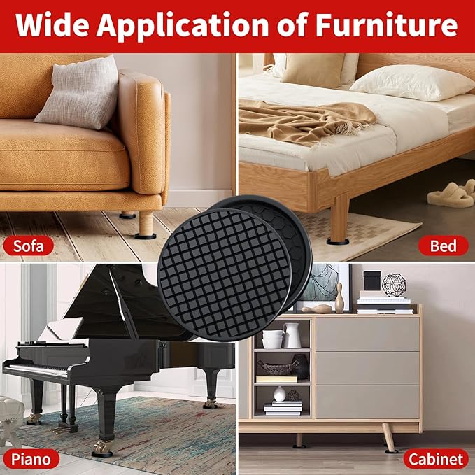 Ezprotekt Non Slip Furniture Pads, 16 Pcs 2" Anti Slip Rubber Caster Cups, Anti Skid Furniture Coasters for Hardwood Floors, No Slide Furniture Gripper, Furniture Stoppers to Prevent Sliding (Black)