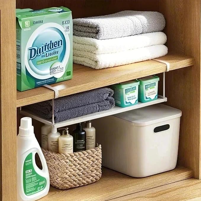 Expandable Hanging Under Shelf Storage Basket,Under Shelf Storage Basket Organizer,Under Hanging Baskets for Cabinet,Pantry, Desk Organization,8.27" D x 15.16"-27.76W x 7.68" H,White