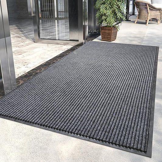 3' x 5' Moisture Guard Doormat, Commercial Grade Front Door Mat Striped Entrance Welcome Mat with Rubber Backing, Low Profile Commercial Rugs for Entryway, Easy to Clean(Charcoal Grey)