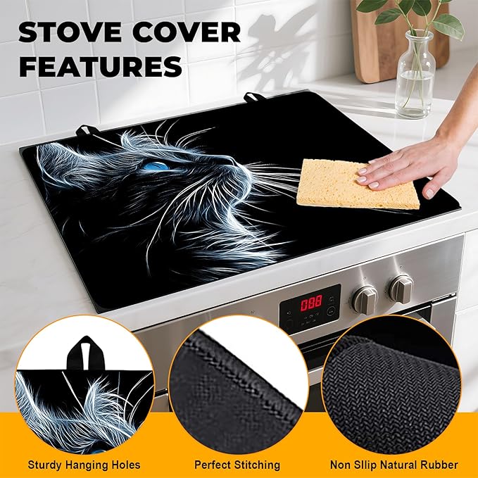 Stove Top Cover for Home Decoration Kitchen Pad Washable Cooktop Covers Countertop Stove Protector Mat for Home Kitchen Cooktops (cat, 28"x20")