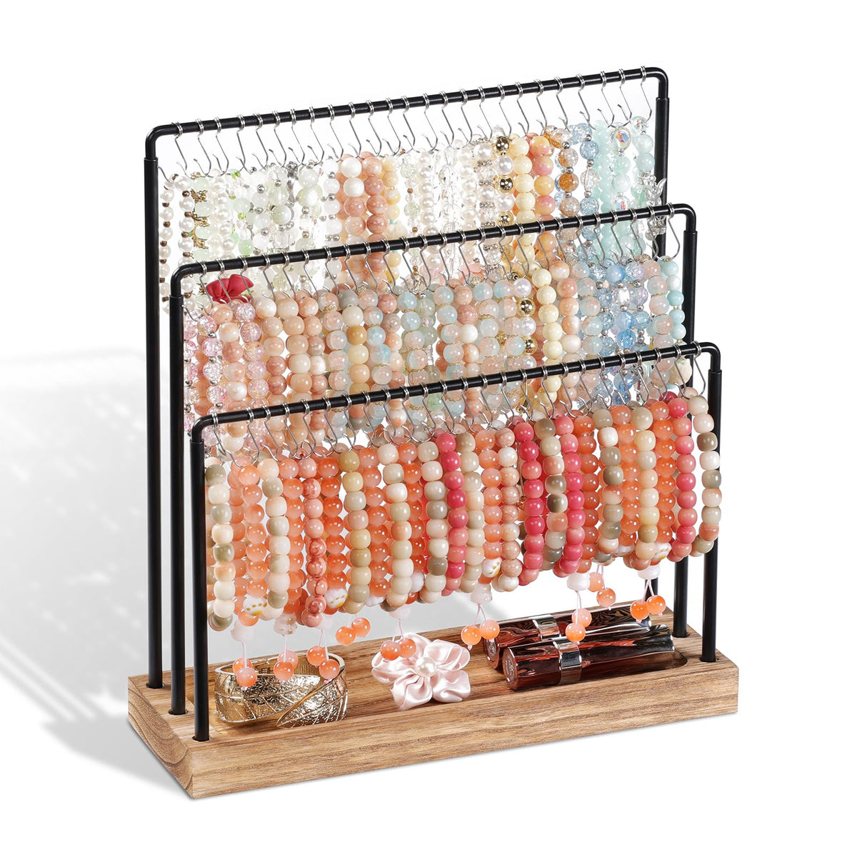 Jewelry Organizer Stand, 75 Hooks Wood & Metal Brace | Jewelry Organiz - Image 1