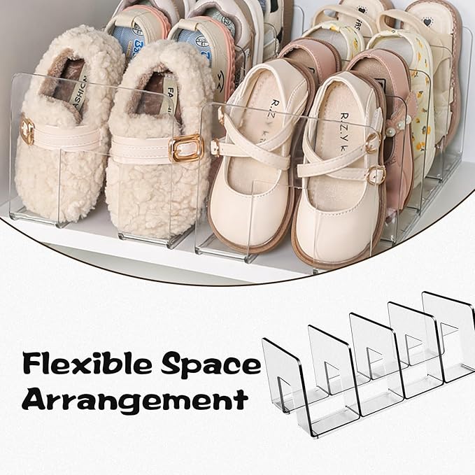 Transparent Acrylic Kids Shoe Rack, Small Shoe Rack,Baby Shoe Organizer, Kids Shoe Organizer with 4 Sections Stackable Shelves for Closet Storage, Space-Saving 4 Pack