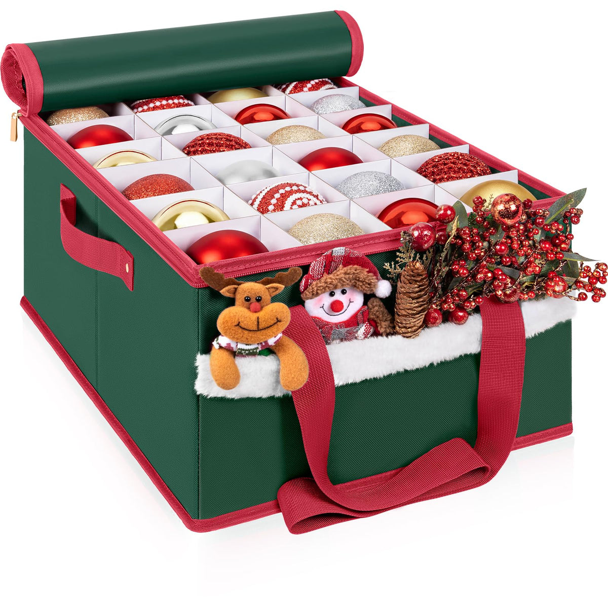 Christmas Ornament Storage Box with Adjustable Dividers - Image 1