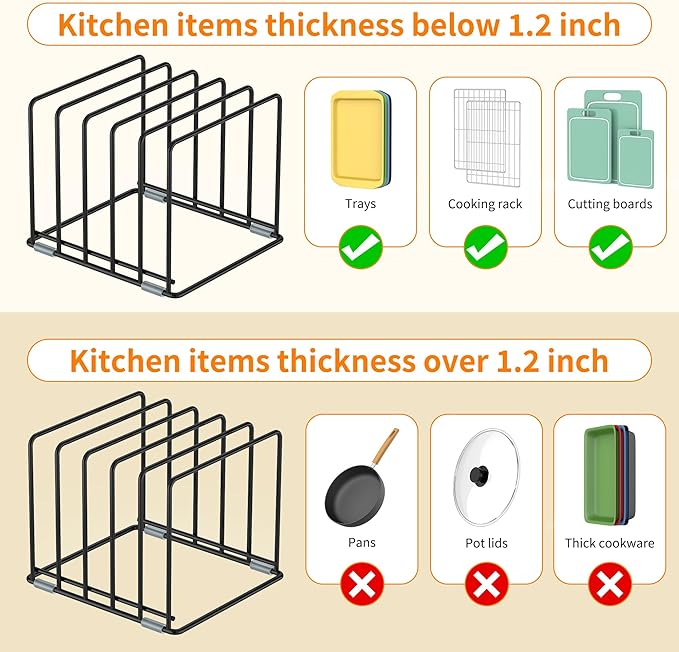 Cutting Board Organizer, [2-Pack] Kitchen Cabinet Organizer, Divided Rack with 5 Slots for Baking Trays, Cutting Boards - Cookie sheet Organizer Inside Cabinet, Baking Sheets Holder (Large)