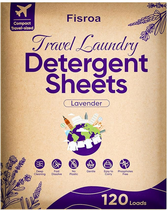 Travel Laundry Detergent Sheets Eco-friendly 120 Loads Fisroa Clothes Washing Detergent Sheets Plastic-Free Washer Strips, Lavender Liquidless Laundry Strips
