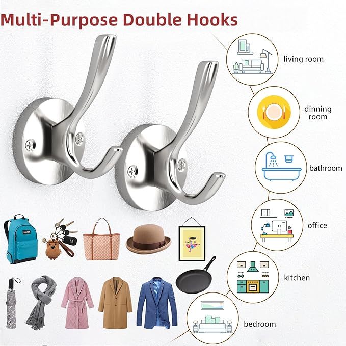 ZUONAI Brushed Nickel Towel Hooks for Bathrooms Wall Mounted 4 Pack Brushed Nickel Coat Hooks Heavy Duty Towel Wall Hooks for Coats Robes Hats Bath Entryway Cubicle Kitchen