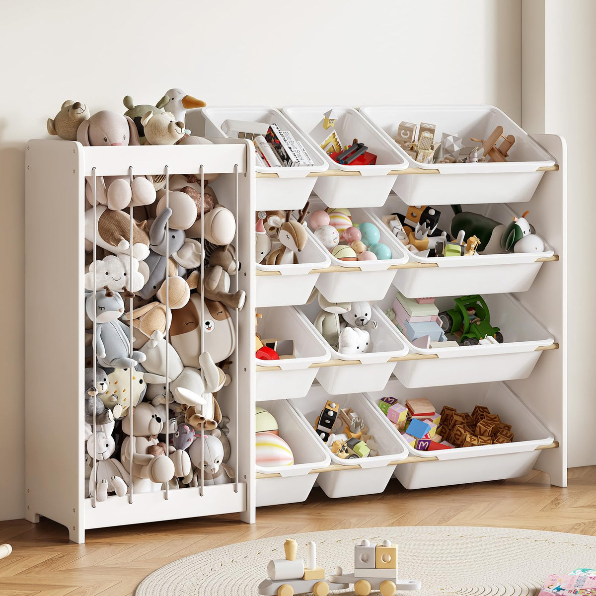 White Stuffed Animal Storage and Toy Organizer with 12 - Image 1