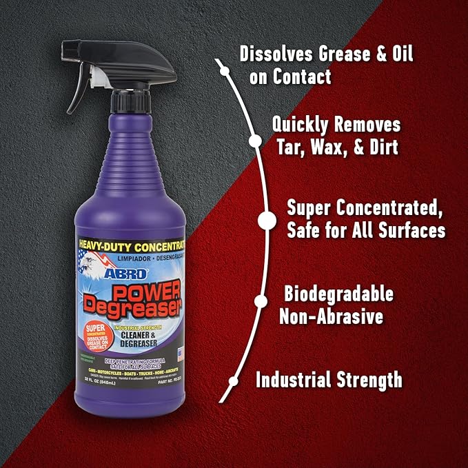 ABRO Heavy Duty Power Degreaser, High Performance Multifunctional Auto Engine Degreaser for Quick and Easy Removal of Grease, Oil, Dirt &Grime, Engine Cleaner & Car Metal Cleaner, 32 oz
