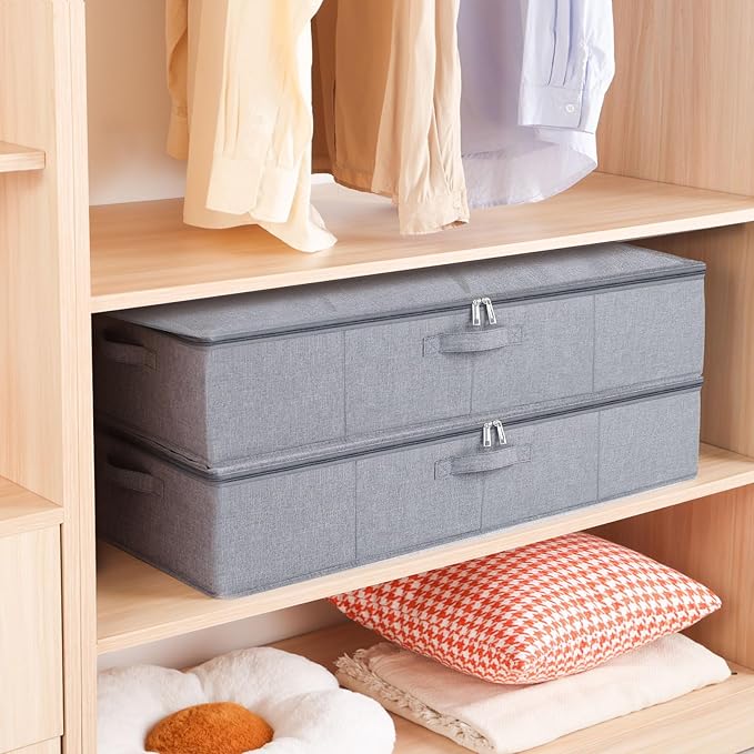 Under Bed Storage Container, 23.6 x 11.8 x 5.9 Inch Clothes Organizer, Storage Bin With Lid With Handles for Blanket, Pillows, Shoes, Grey, 1 Pack