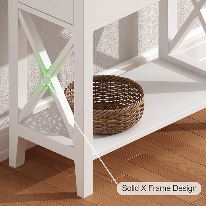ChooChoo End Table, Flip Top Narrow End Table with Drawer, Accent Small Side Table Nightstand for Living Room, Bedroom, and Small Spaces, White
