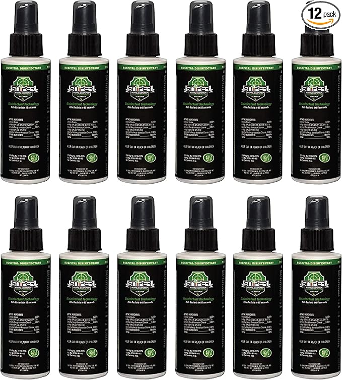 SNiPER Hospital Disinfectant, Odor Eliminator & All-Purpose Cleaner, Made in the USA, 4 Ounce Spray, 12-Pack