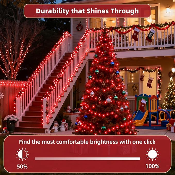 300 LED Outdoor Christmas Lights 75ft, 12 Lighting Modes Indoor String Lights Dimmable & Timer Memory, Outsite Waterproof Tree Lights for Xmas Room Garden Wedding Party Holiday Decorations Red