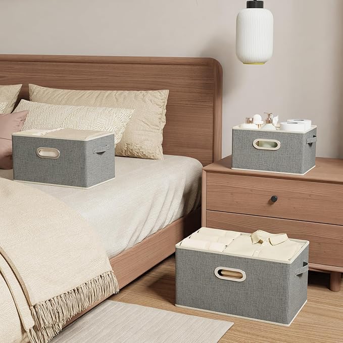 Fabric Open Storage Bins with Metal Handles, Collapsible Organizer Baskets, Foldable Cube Boxes for Shelves, Closet, Living Room, 10.2x7.9x6.7in, Grey, 4 Pack
