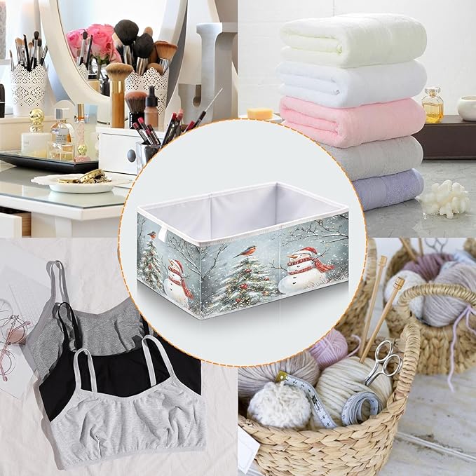 Bolaz Snowman and Christmas Tree Closet Organizers Storage Cubes Storage Bins Shelf Baskets Containers for Home Room Office,Rectangle