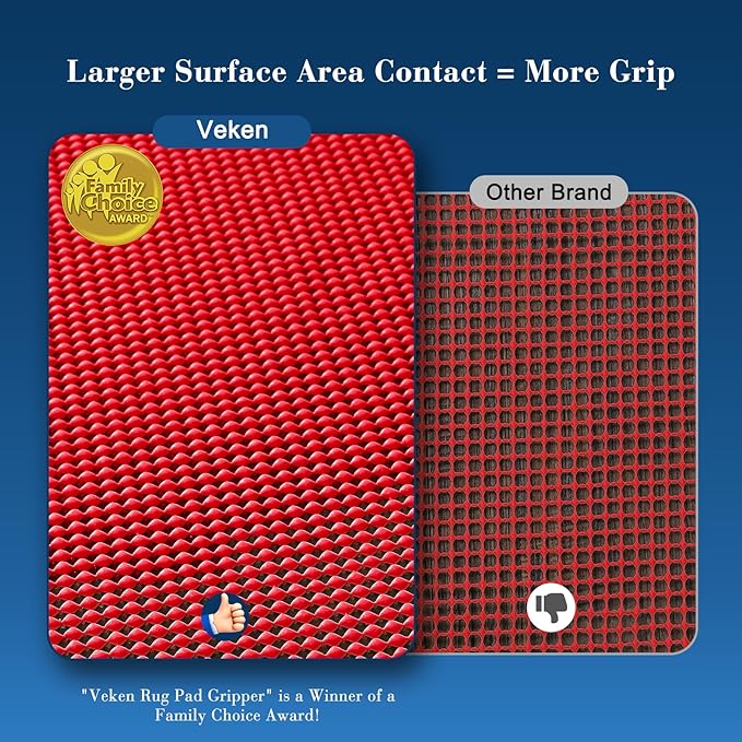Veken 6x9 Ft Rug Pad Gripper for Hardwood Floors, Non Slip Red Rug Pads for Area Rugs, Thick Rug Grippers for Tile Floors, Under Carpet Anti Skid Mat, Keep Your Rugs Safe and in Place