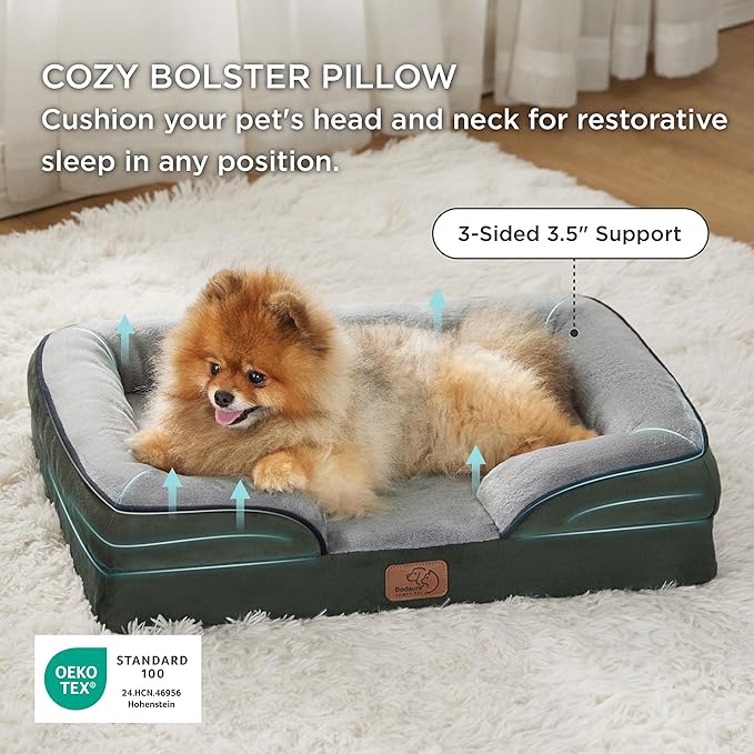 Bedsure Orthopedic Dog Beds for Small Dogs - Washable Small Dog Cat Bed Waterproof, Comfort Pet Couch Sofa with Washable Removable Cover, Pets Bed with Nonskid Bottom, Boreal Canopy Green, 24"