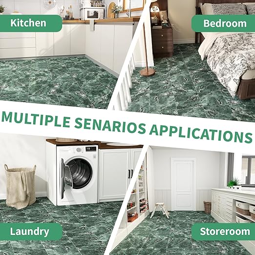 40 Pack Cover 40 Sq.Ft Peel and Stick Floor Tiles, 12” x 12” Self Adhesive Vinyl Flooring Easy DIY Installation for Kitchen, Living Room, Laundry, RV, Green Marble