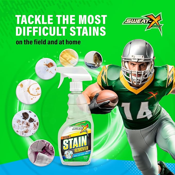 SWEAT X Extreme Stain Remover Spray for Clothes - Professional Laundry Stain Remover Spray for Performance Fabrics & Activewear - Powerful Stain Treater & Spot Remover for Clothes - 16 oz (1 Bottle)