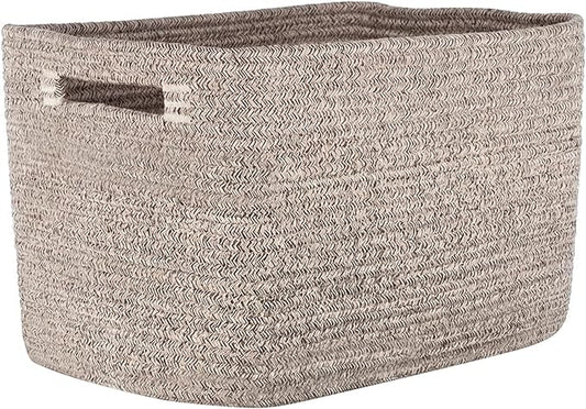 Storage Baskets for Organizing, 14 x 10 x 9” Closet Shelf Woven Baskets, Square Bins with Handles, Cotton Rope Basket for Toys, Clothes, Office, Room, Brown 1 Pack