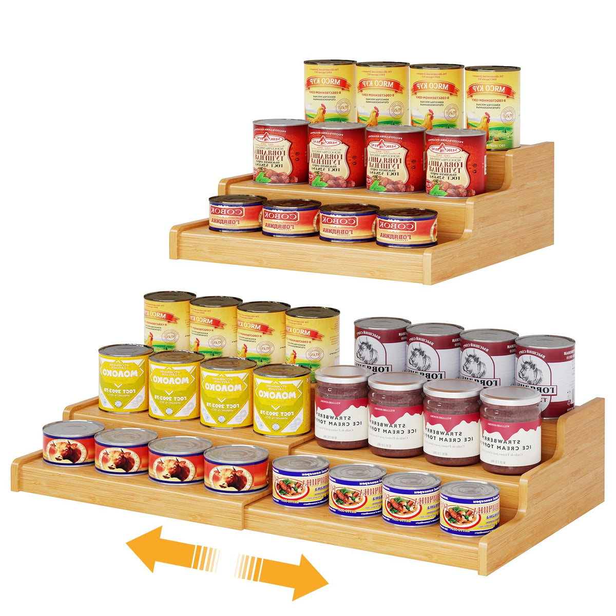 Expandable Bamboo Can Rack Organizer for Pantry, 3-Tier - Image 1