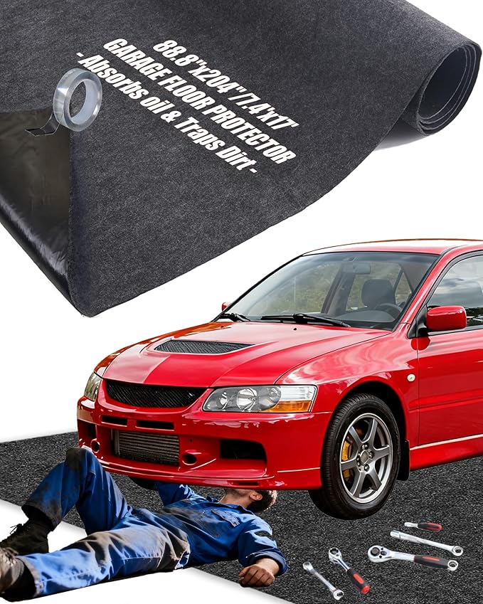 Large Garage Floor Mat 7.4'x17' for Under Car Protects Floor, Garage Driveway Oil Drip Mat,Water Containment Mat, Non-Slip Oil Spill Mat for Kitchen/Car-Wash/Driveway/Doorway