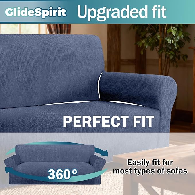 Waterproof Couch Cover, Stretch Non-Slip Oversized Sofa Slipcover with Elastic Bottom Stay-in-Place - Leakproof Furniture Protector for Kids & Pets - Washable (Oversized Sofa, Blue Gray)