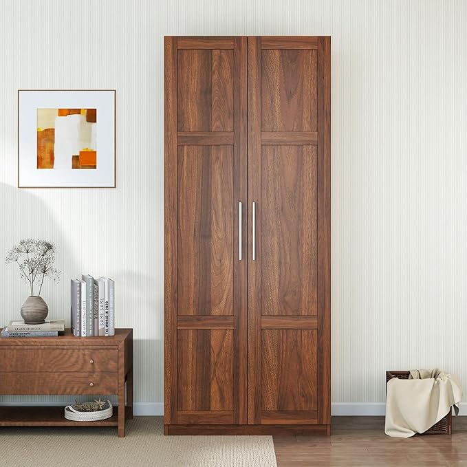 KEIKI 70.87" Tall Kitchen Pantry Storage Cabinet with 2 Door and Shelves, Freestanding Wood Hutch Food Pantries Cupboard for Coffee Bar, Dining Room, Living Room, Walnut