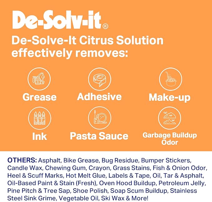 Orange-Sol De-Solv-It Citrus Solution, Wood, Glass, Laundry Stain Remover Spray, Odor & Stain Remover Clothes Laundry Spray, Citrus Solvent, 12-Ounce