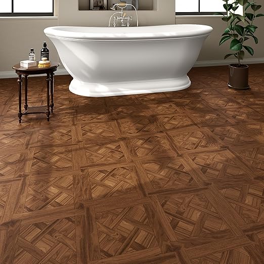Peel and Stick Floor Tile 30-Pcs Cover 30 Sq.Ft, Vinyl Flooring Tiles 12” x 12” Matte Self Adhesive Flooring Stickers Waterproof Removable for Renter, Bathroom Living Room, Dark Brown