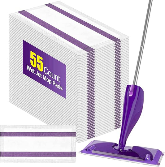 55 Count Wet Jet Pads Refills Compatible with Swiffer WetJet, Disposable Mop Pads for Multi-Surface Floors, Thick & Super Absorbent Wet Mop Refills for Hardwood, Tile, Laminate Cleaning